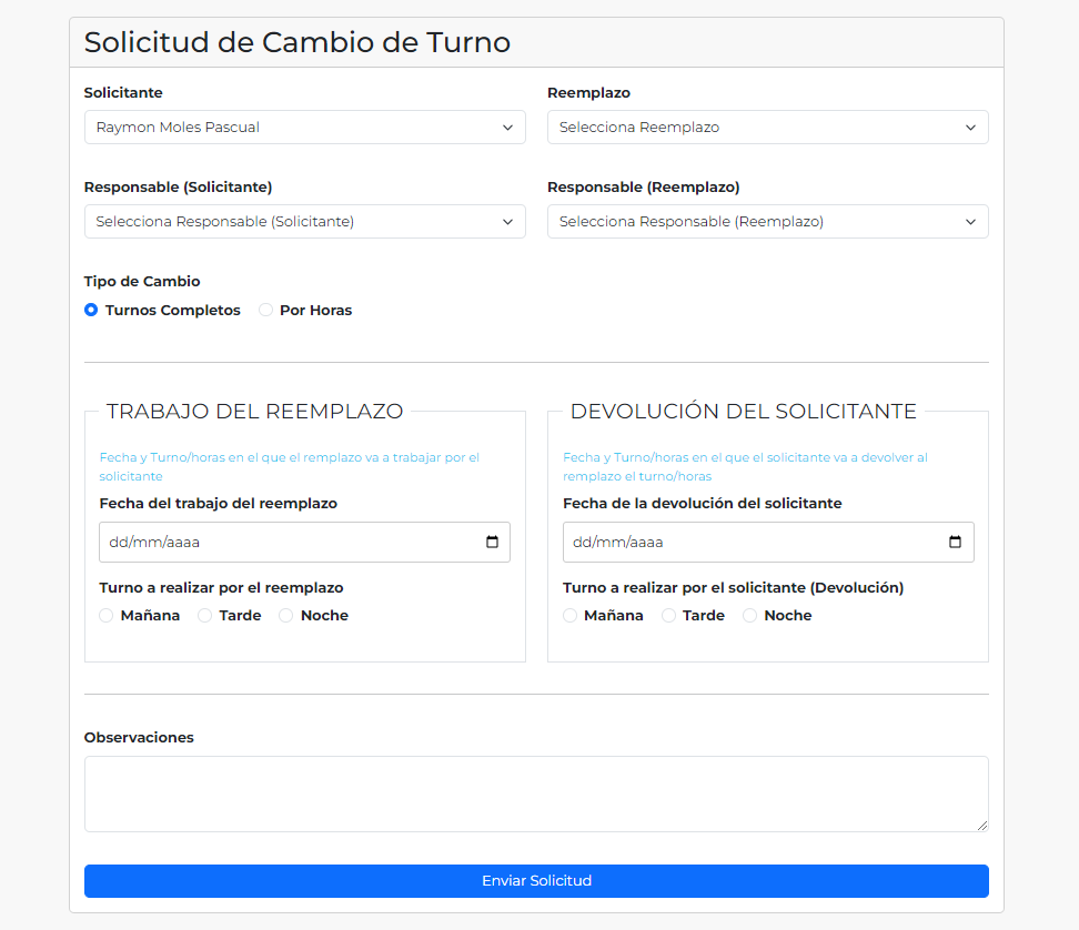 Solicitud de cambio de turno