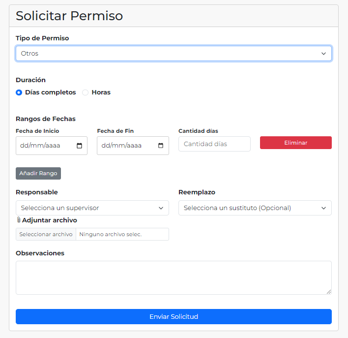 Solicitud de otros permisos